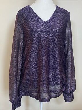 Chico’s • NWT $109 • Purple Elixir Metallic Foiled Knit Top • Size 1 (Medium)